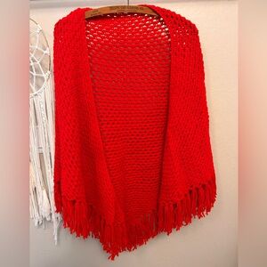 Handmade Vibrant Red Knit Shawl